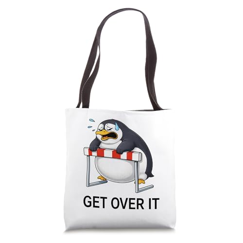 Funny Cute Cartoon Penguin Hurdle Jump Fail Tote Bag