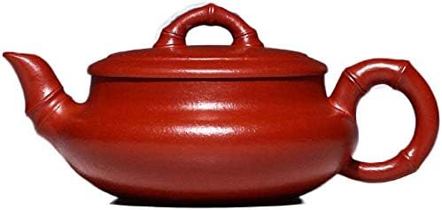 Beautiful and elegant Original Mine Handmade teapot Small Coal kiln Zhu mud Imitation Drum Flat Bamboo teapot Kung Fu Tea Set (Color : Zhu Mu)