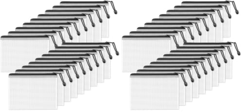 Image of SUNEE Plastic Mesh Zipper Pouch 6.8x9.2 in (Black, 36 Packs),Extra Large Water-Resistant Zip Bag for School Office Supplies, Puzzles & Games Organizing Storage