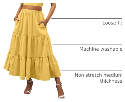 Image of ANRABESS Women's Summer Boho Flowy Swing Tiered A-Line Maxi Skirt 2026 Fashion Trendy Elastic Waist Pleated Long Beach Dress