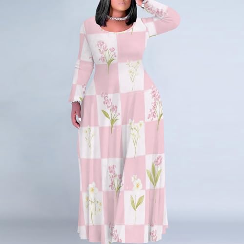 Image of PinkPatty Plus Size Maxi Dresses for Women Long Sleeve Crew Neck Sundress Casual Fall Dress with Pockets