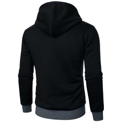 Mens Jacket With Hood Double Zipper Casual Patchwork Trendy Hooded Sweatshirt Fall Coat3