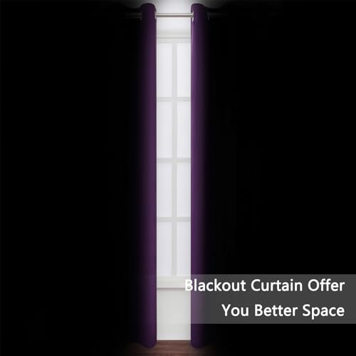 Image of LEMOMO Blackout Curtains 52 x 90 Inch Long Purple Curtains Set of 2 Panels Room Darkening Curtains for Bedroom and Living Room
