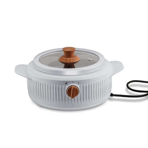Image of Jaypee Plus Electric CookSmart Casserole with Teflon NonStick Coating Bowl for Reheating & Cooking, Serving Casserole Wooden Finish Lid & Regulator Knob Toughened Glass Lid, 1500 ml, Grey