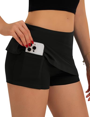LOMON Women's Athletic Skorts Low Waist Casual Mini Skorts Skirt with Built-in Shorts with Pockets Sexy Going Out Outfits3