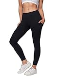 AJISAI Womens Workout Leggings Tummy Control Yoga Pants Running Tights with Side Pockets Black Size L