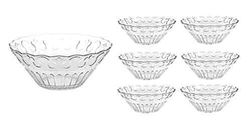 7 Piece Glass Bowls Set Decorative Round Oval Glass Fruit Triffle Salad Bowls Trifle Dessert Bowls Sundae Ice Cream Crystal Look Footed Dishes Appetiser Starter Prawn Cocktail Pudding