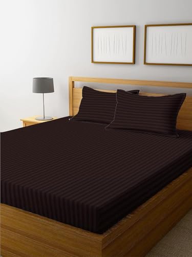 Image of Premium Coffee Microfiber Fitted Bedsheet for Queen Size Double Bed (72x72 inches) with 6-inch Drop and 2 Pillow Covers - 140 TC