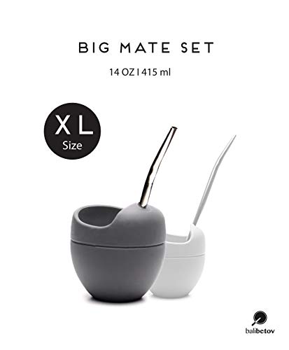 BALIBETOV Grande Silicone Mate Gourd et bombilla (Paille) pour Yerba Mate Drinking - sans BPA - 415 ML. (Gris)