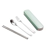 Zittop Portable Flatware Set Travel/Camping Cutlery Set with Travel Box 3 Piece Stainless Steel (Chopsticks, Fork, Spoon),Portable Travel Silverware Set (green