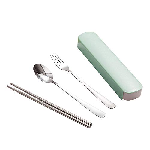 Zittop Portable Flatware Set Travel/Camping Cutlery Set with Travel Box 3 Piece Stainless Steel (Chopsticks, Fork, Spoon),Portable Travel Silverware Set (green