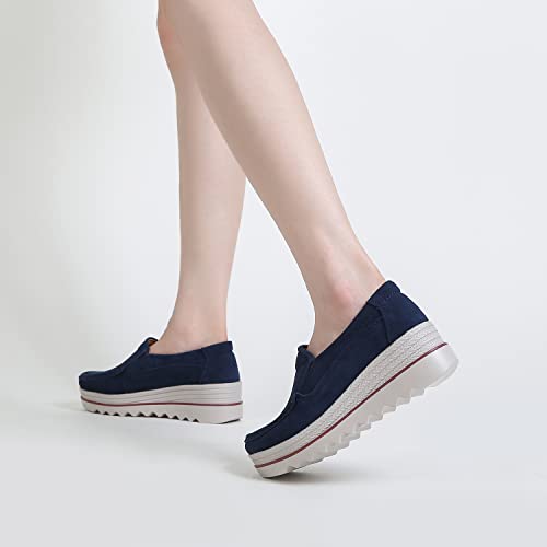 Ruiatoo RT-522-SHENLAN-41 Women Platform Slip On Loafers Comfort Suede Wedge Shoes Low Top Moccasins,Deep Blue,Size 9 thumb #6