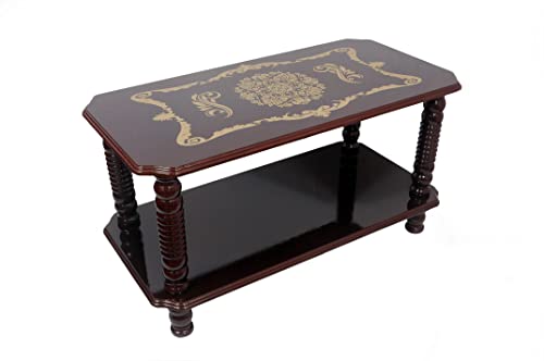 Image of Asian Engineered Wood Wooden Finish Teapoy Coffee Table Printed Design