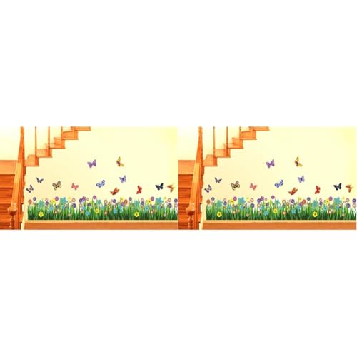 Image of Decals Design 'Walking in The Garden Flower' Wall Sticker (PVC Vinyl, 70 cm x 25 cm), Multicolour (Pack of 2)