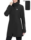 baleaf Women's Long Rain Coat Packable Waterproof Windbreaker Lightweight Cycling Jacket with Hood Black L