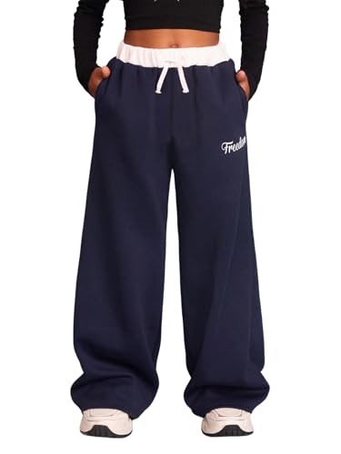 Girl's Baggy Sweatpants Letter Print Elastic Waist Wide Leg Pants Joggers Track Pants Trendy