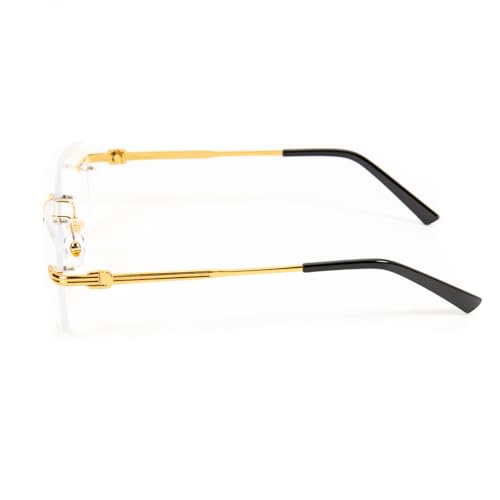 Image of Elegant Rectangle Metal Yellow Gold Plated Wire Frame Vintage Retro Rimless Square Clear Lens Eyeglasses Hip Hop Glasses For Men Women