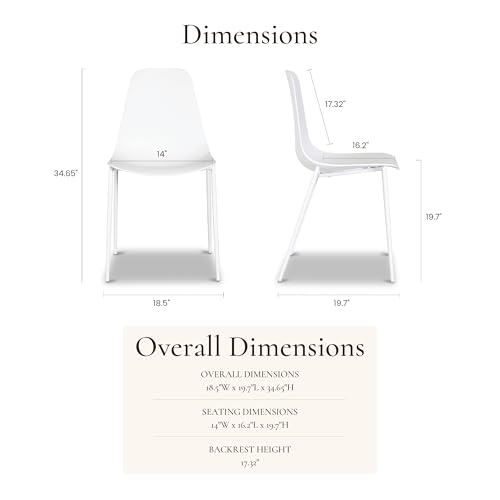 Image of POLY & BARK Isla Modern Dining Chairs Set of 4 - Mid Century Modern Plastic Dining Chair with Metal Legs - Kitchen & Dining Room Chairs - Indoor /Outdoor - White