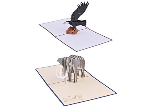 (Juego de 2)Bonita tarjeta PopUp 3D hecha a mano con Animal 02 (en una colección de tarjetas de cumpleaños, tarjetas de amor, tarjetas de agradecimiento, tarjetas de San Valentín, tarjetas de flores)