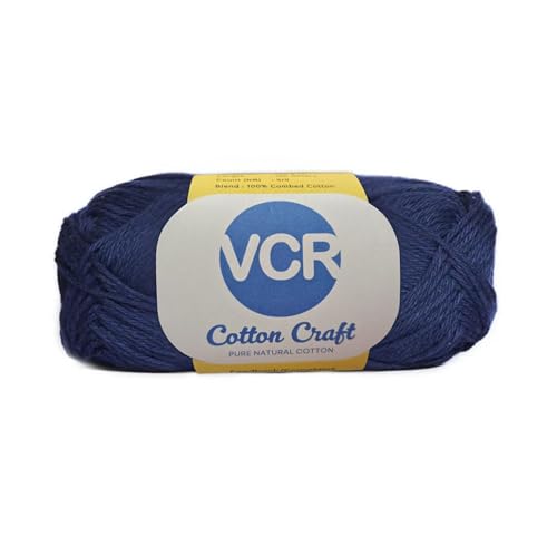 Image of VCR 8Ply Navy Blue Cotton Craft Yarn, 100 Grams Hank, 160 Meters Length, Cotton Combed Ball for Crochet and Knitting, Pack of 1 Yarn, Suitable for DIY Crafts