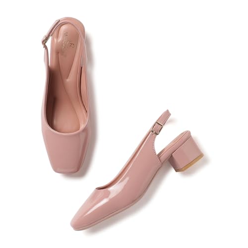Image of Marc Loire Women Square Toe Solid Block Heel Pumps for Office, Party and Formal Wear
