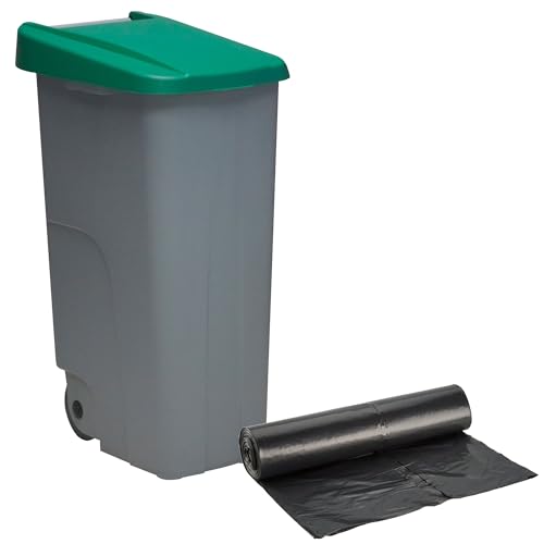 WELL HOME MOBILIARIO & DECORACIÓN Conteneur fermé 110 L vert H.88 cm + rouleau de 10 sacs poubelle 120 l