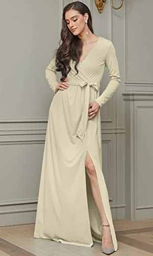 Image of KOH KOH Womens Long Sleeve V-Neck High Slit Cocktail Evening Gown Maxi Dress