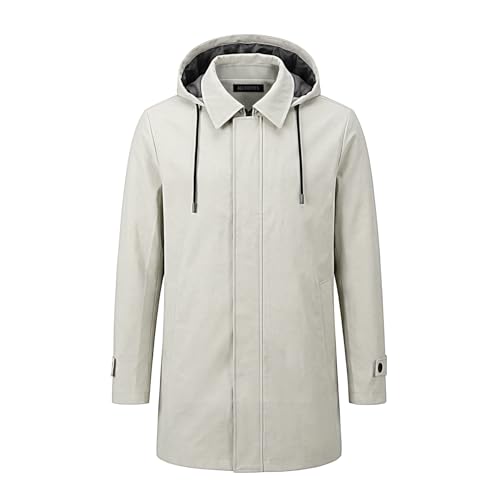 Allthemen Parka Coat Homme Classique Casual Trench Mi Long à Capuche Elegant Veste d'affaires avec Boutons Beige XXL