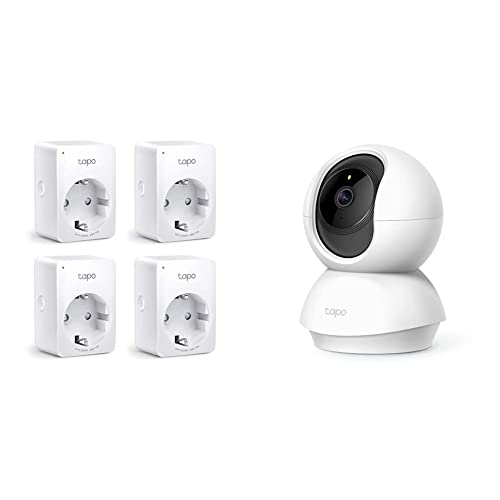 TP-Link Tapo Smart WLAN Steckdose,Alexa Steckdose 4er Pack, Smart Home WiFi Steckdose,Kein Hub notwendig, Mini & TP-Link Tapo C200 WLAN IP Kamera Überwachungskamera, Weiß