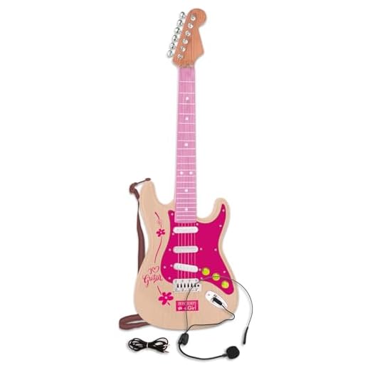 Bontempi | Rock On - Guitarra Electrónica con Micrófono con Entrada MP3 para Actuaciones Únicas, Rosa