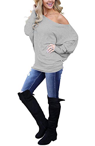 Lacozy Women'S Off Shoulder Long Sleeve Tunic Tops Loose Oversized Pullover Sweater Knit Jumper Light Gray S thumb #1