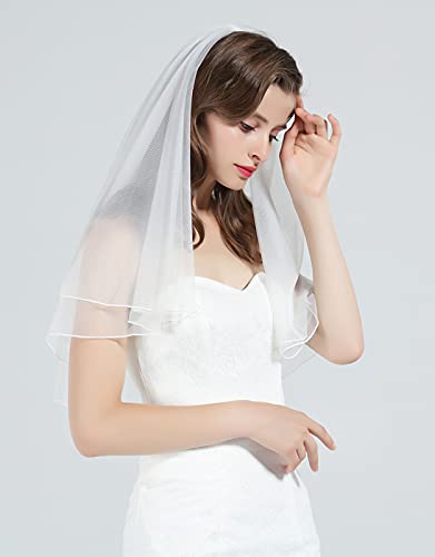 BEAUTELICATE Sluier bruidssluier bruidssluier bruidssluier bruiloft zachte tule wit ivoor lang korte zwengelrand met metalen kam 2 lagen V38 - Image 5
