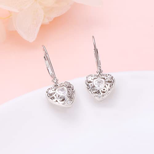 S925 Sterling Silver Heart Dangle Drop Leverback Clasp Lever back Earrings for Women Jewelry3