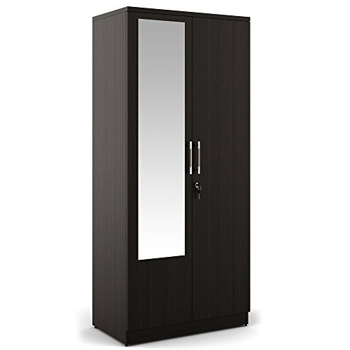 Image of Spacewood Carnival Wardrobe | 3 Year Warranty | Almirah, Cupboard, Almari, 2 Door Wardrobe with Mirror, 1 Hanging Space|Engineered Wood| Natural Wenge
