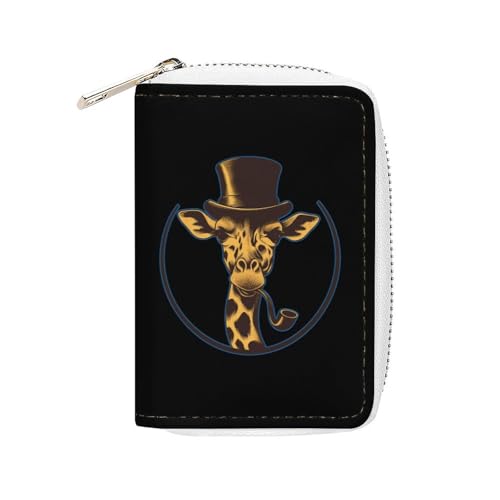 Bowler Hat Giraffe Small Business Credit Card Holder Wallet with 20 Card Slots Case Coin Purse Pouch