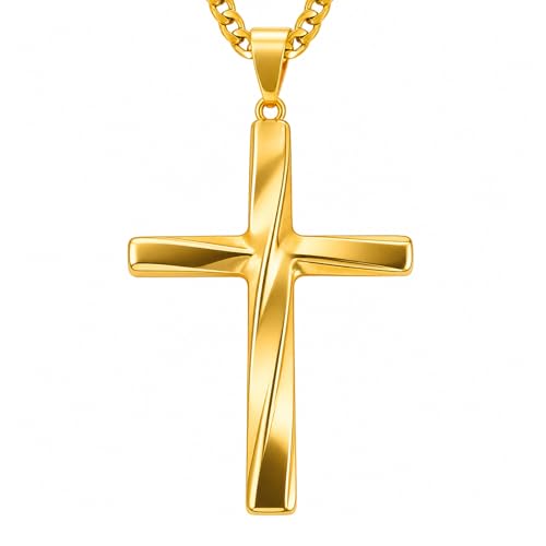 Image of Midari Gold Cross Necklace for Men 18K Gold Cross Pendant Minimalist Faith Necklace Christian Pendant Religious Gift