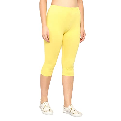 Image of Irana Women Cotton Stretchable Capri | Slim /Regular Fit | Breathable Yoga, Gym & Lounge Wear | High-Waist Stretchable 3 /4 Length Leggings|Capri Pants for Women - Pack of 1