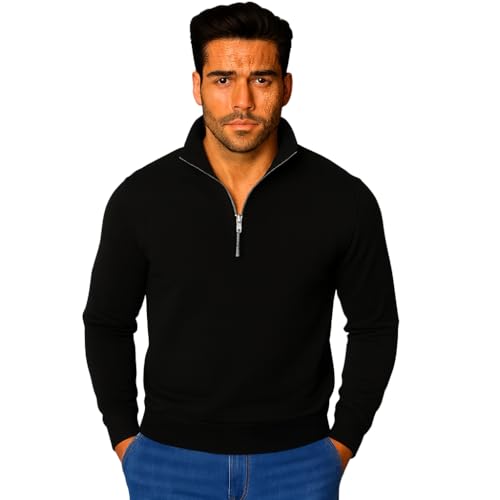 Image of Mack Jonney Men's Fleece Half-Zip High Neck Sweatshirt | Warm & Stylish Winter Wear -M4380
