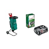 Bosch Häcksler AXT Rapid 2200 (2200 Watt, Materialdurchsatz 90 kg/h, max. Schneidekapazität-Ø 40 mm, im Karton) & 18 Volt (Lithium-Ionen, 2,5 Ah)