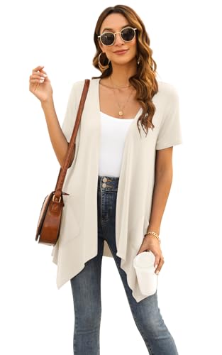 Image of Veryoung Floral Short Sleeve Cardigans for Women Casual Drape Open Front Lightweight Summer Cardigan with Pocket High Low Hem