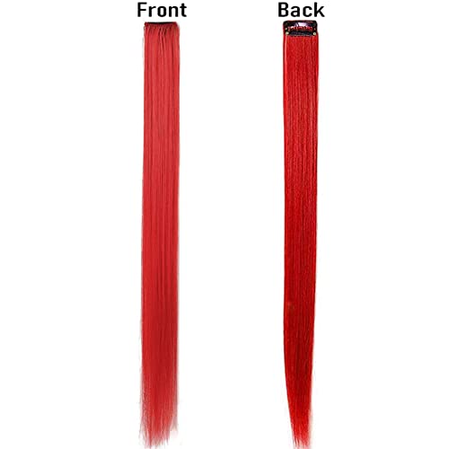 Image of Reusable Coloured Hair Streaks Extensions For Women Hair Coloured Hair Extension For Girls Set of 2 Pcs (Red)