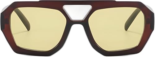 ADEWU Trendy Square Aviator Sunglasses for Women Men – Thick Frame Retro 70s Double Bridge UV400 Geometric Shades2