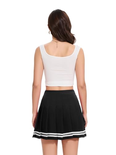 Image of Shestellar Stretchy Short Pleated Skirts for Women Cheerleader Uniform High Waist A-line Mini Skirt Black White Strip 3XL