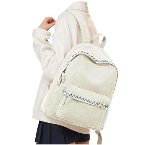 VGOCO Mochila escolar de lona para meninas linda e estética básica para ensino médio mochila para adolescentes vintage mochila universitária casual leve mochila de viagem bege