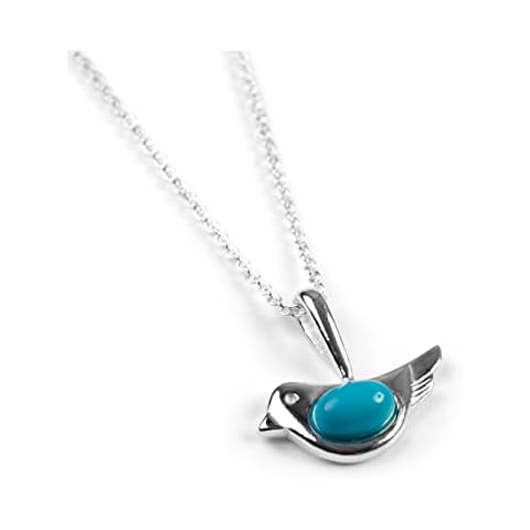 HENRYKA Turquoise and Sterling Silver Minimal Bird Necklace, Tiny Bird Jewellery, Bird Lover Gift, Robin Necklace Cover