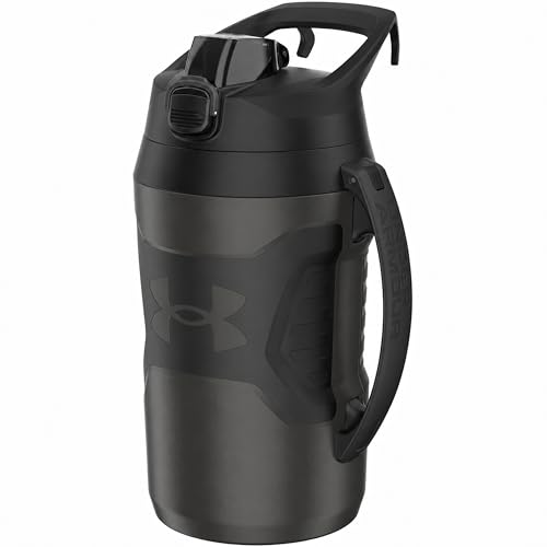 Image of Under Armour Insulated Water Bottle with Handle & Fence Hook, Half Gallon Sports Water Jug, Leak-Resistant & BPA-Free for Baseball, Football & Gym - Jet Grey /Black, 64oz