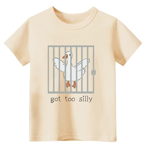 Image of Kids Short Sleeve Tees Toddler Crewneck T-Shirts Boys Girls Dino Raccoon Excavator Silly Goose Flower Girl Tops 2-7 Years