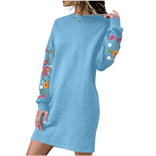 EMATOP Damen Strickkleid Elegant Langarm Pulloverkleid Lange Warm Winterkleider Knielang Minikleid Herbst Winter Lässig Pullover Kleid Blumen...