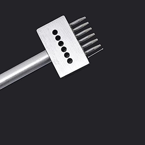 Stainless Steel 2pcs 6 Prong Row Hole Punch Diamond Lacing Stitching Chisel Set DIY Leather Craft Tool Kits (4mm)
