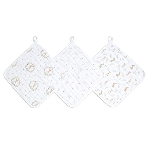Image of aden + anais Essentials Washcloth 3-Pack, Super Soft 100% Cotton Muslin, Gentle on Skin, 3 Absorbent 11x11 Layers, Softer with Every Use, Perfect for Babies, Infants, Toddlers, Blushing Bunnies